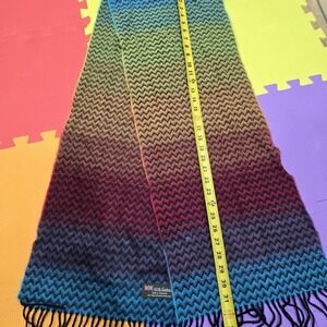 Luxury 100% Cashmere Scarf Made in Scotland Rainbow Chevron Zig Zag Colorful